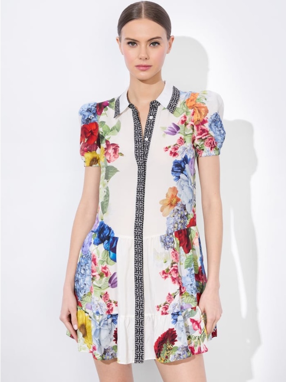 Alice + Olivia Claire Floral Mini Dress Puff Sleeve Shift Size Small NWOT - Picture 15 of 16